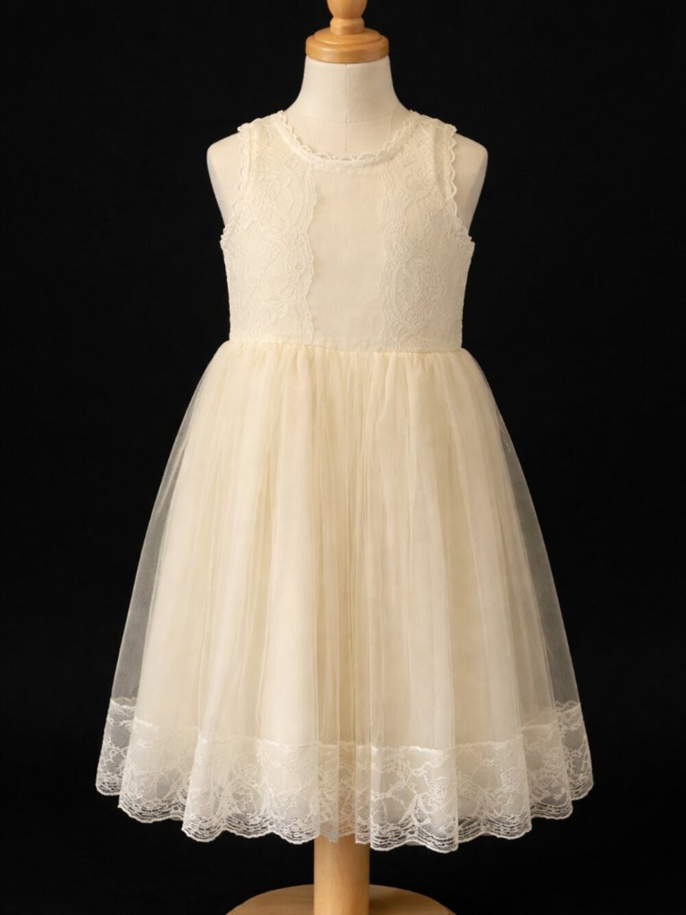 Girls Cream Lace & Tulle Party Dress